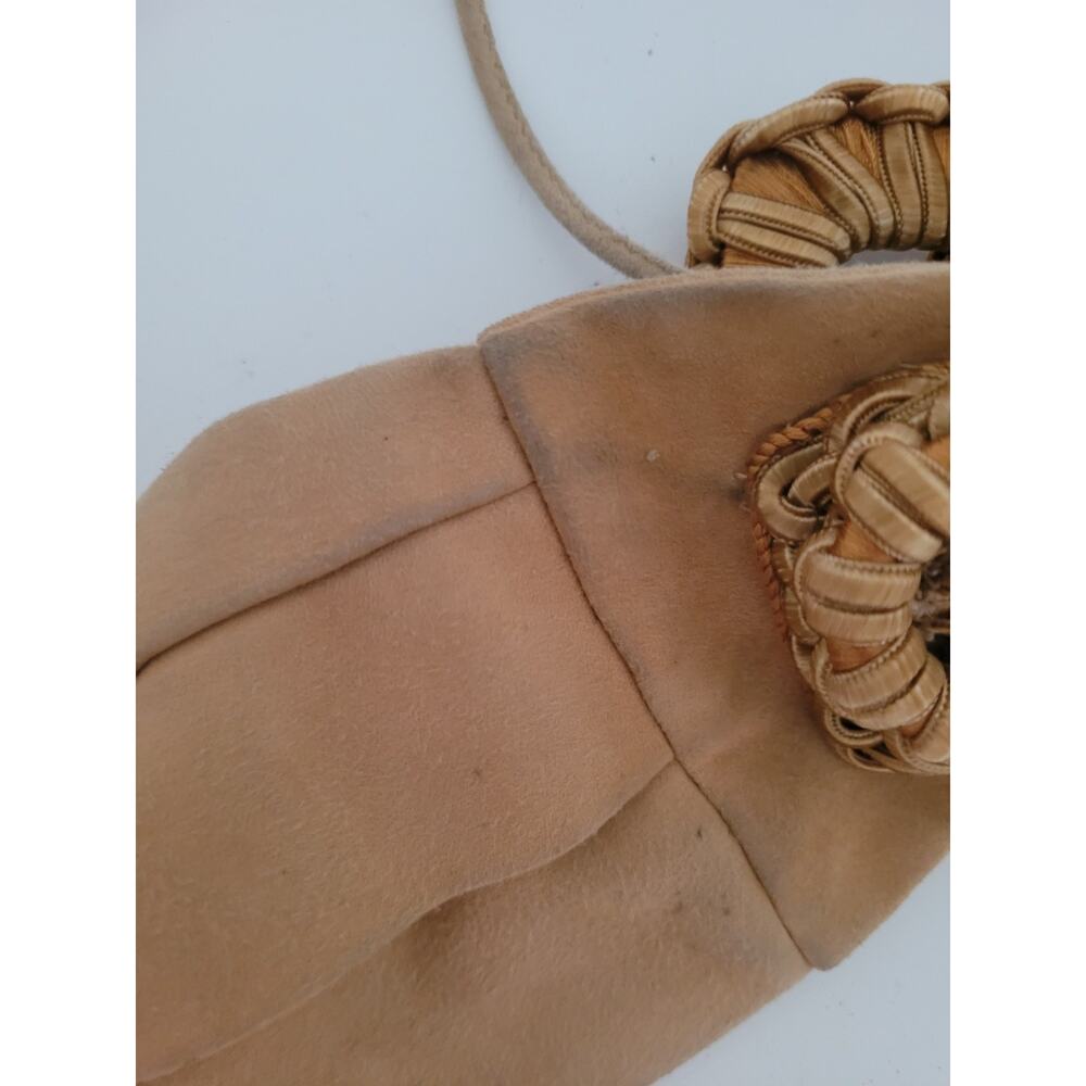 Loewe Vintage Reindeer Leather Silk Belt Braided Wide Tie Size 40 Fit 36 Tan Bei - Picture 10 of 11